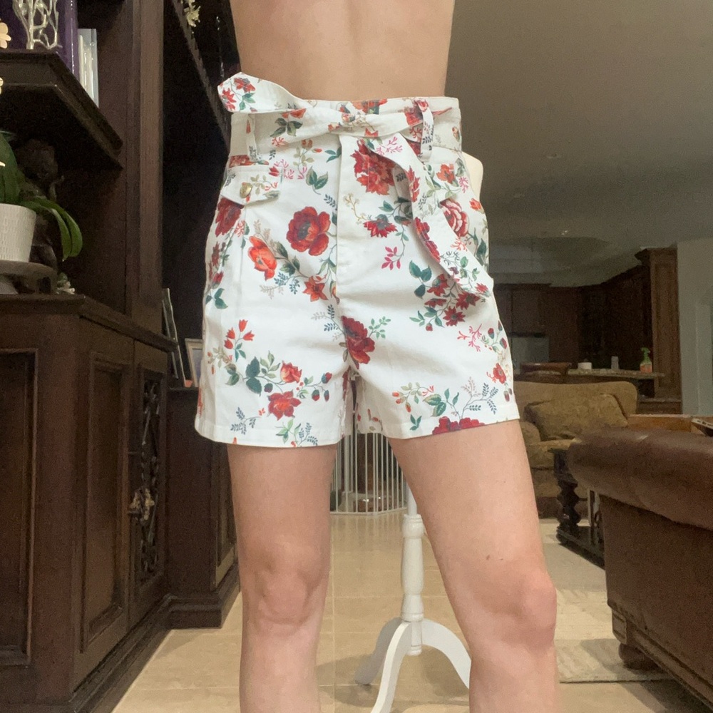 Maje White Floral High Waist Shorts